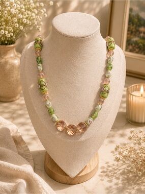 Artisan Wedding Cake Glass & Vintage Faceted Crystal Necklace
